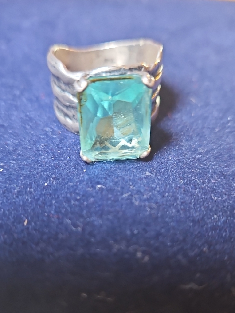 Silpada Silver Ring with Teal Blue Cushion Stone